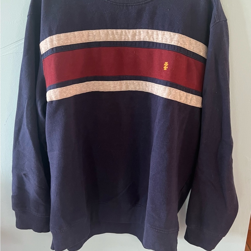 Izod Sweater Mens XL Blue Red Colorblock Crewneck Golf Preppy Varsity Casual